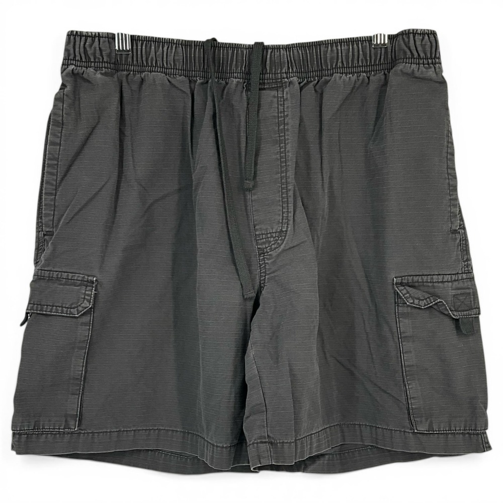 Retro Big Dogs Mens Cargo Shorts Gray Ripstop Cotton Elastic Waist Sz‎ Large Y2K